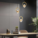 Modern Copper Crystal LED Pendant Light Round Hanging Ceiling Lamp for Bar and Dining Room