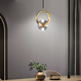 Modern Copper Crystal LED Pendant Light Round Hanging Ceiling Lamp for Bar and Dining Room