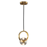 Modern Copper Crystal LED Pendant Light Round Hanging Ceiling Lamp for Bar and Dining Room