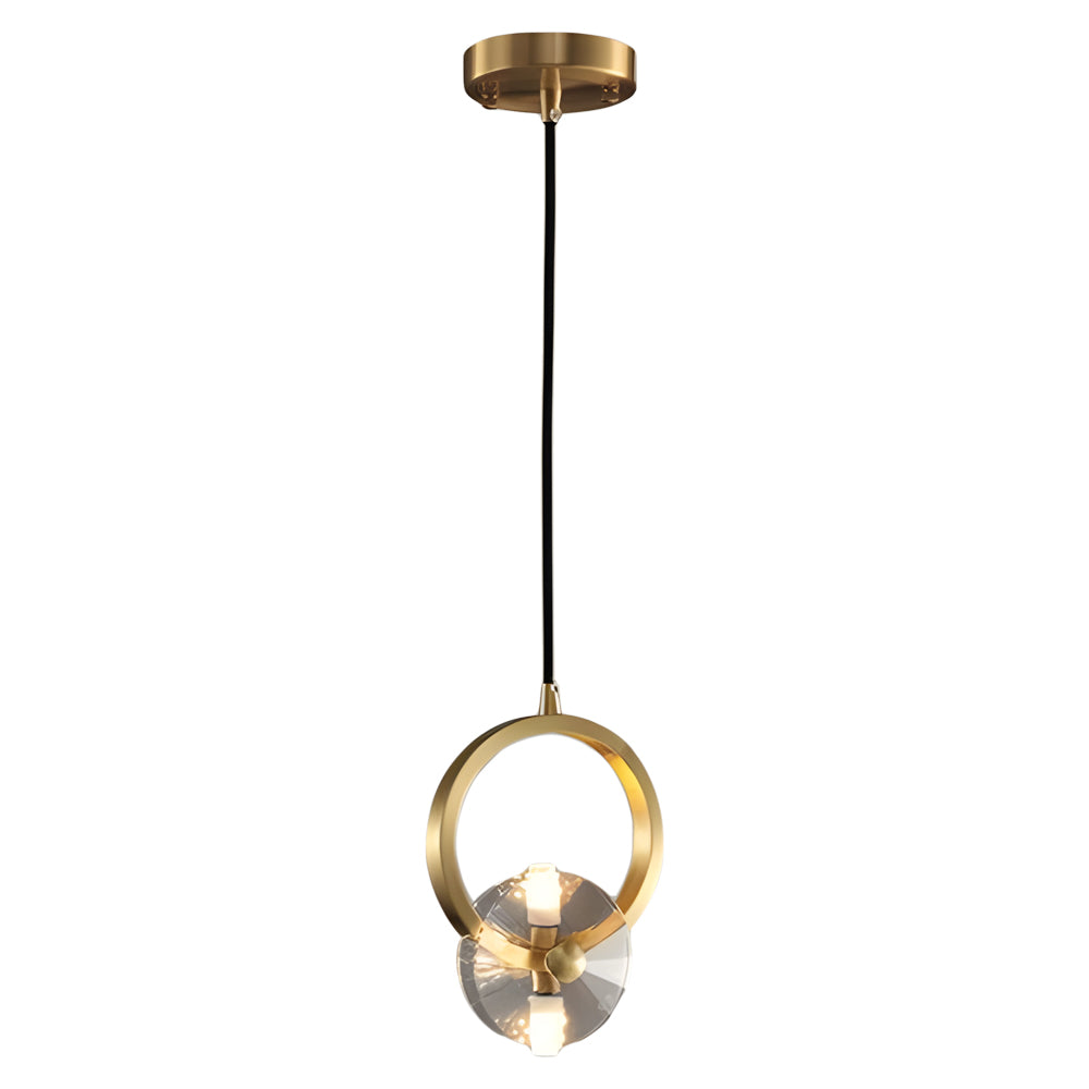 Modern Copper Crystal LED Pendant Light Round Hanging Ceiling Lamp for Bar and Dining Room