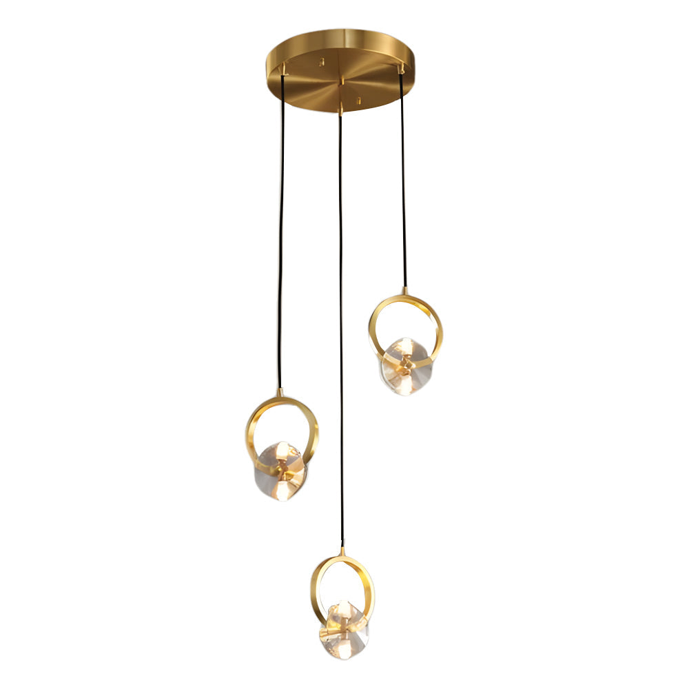 Modern Copper Crystal LED Pendant Light Round Hanging Ceiling Lamp for Bar and Dining Room