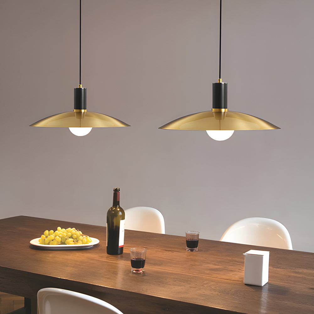 Modern Copper Flared Pendant Light with Milk Glass Shade for Dining Room Bedroom