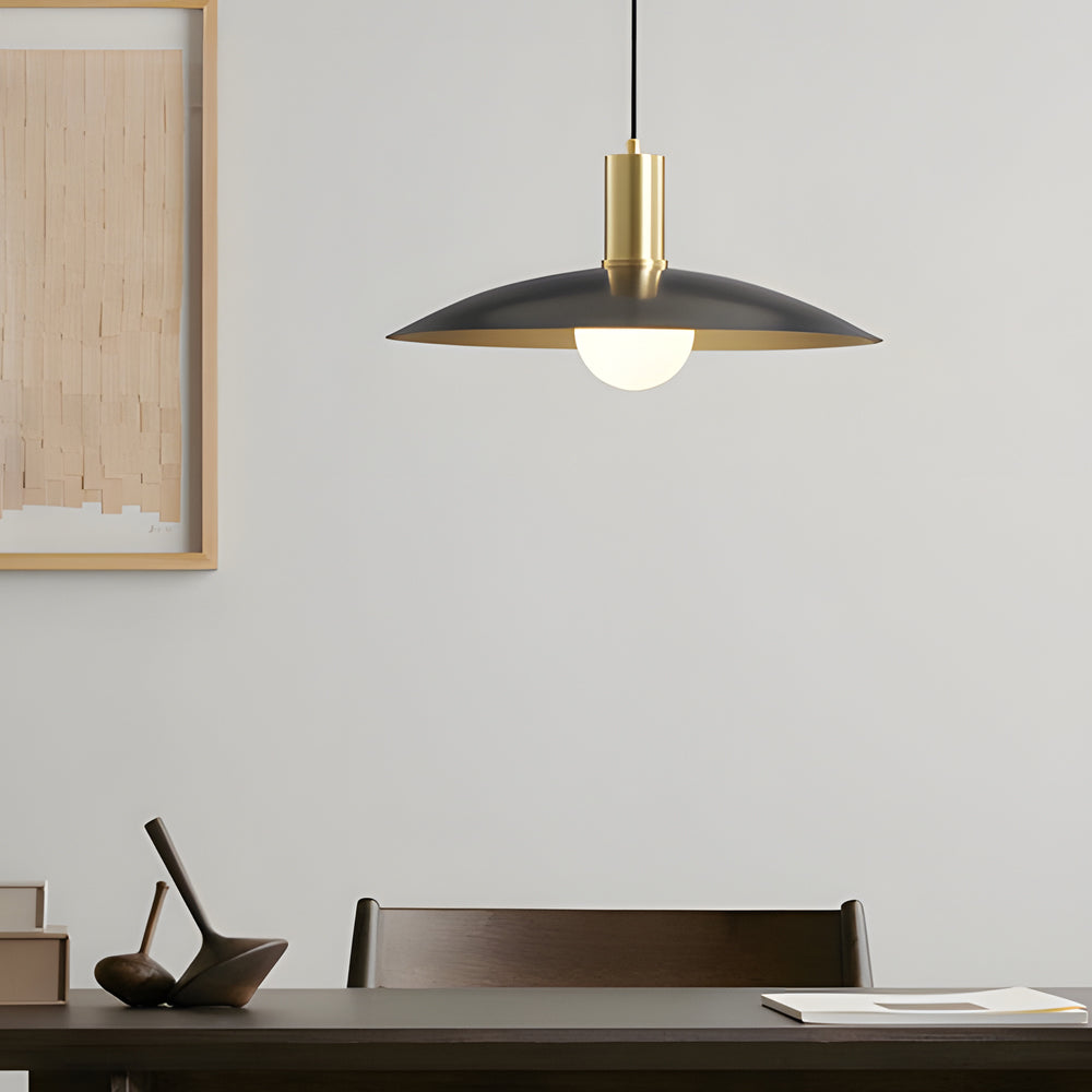 Modern Copper Flared Pendant Light with Milk Glass Shade for Dining Room Bedroom