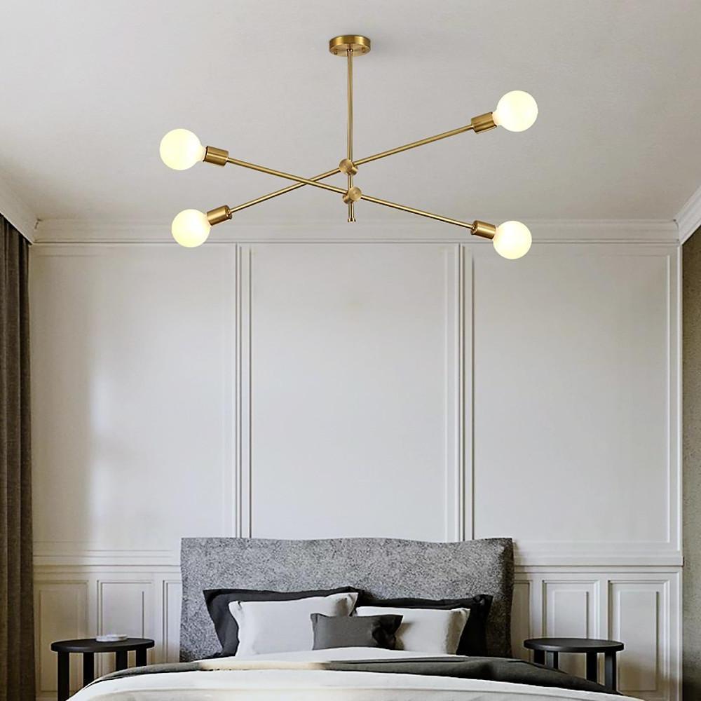 Modern Copper Sputnik Chandelier 4 Light Nordic Ceiling Fixture for Bedroom and Living Room
