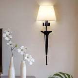 Modern Copper Wall Sconce 1 Light Indoor Fixture with White Fabric Shade 26 Inch Height