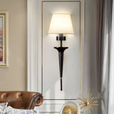 Modern Copper Wall Sconce 1 Light Indoor Fixture with White Fabric Shade 26 Inch Height