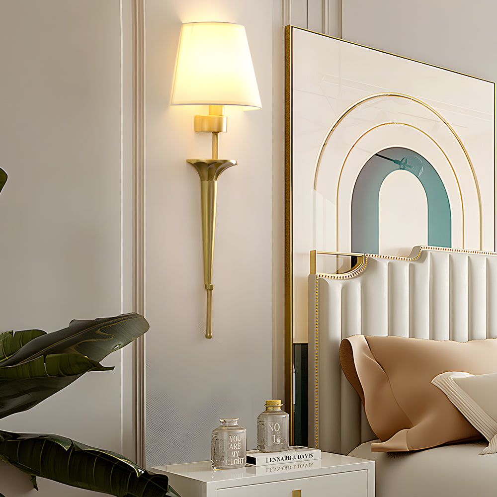 Modern Copper Wall Sconce 1 Light Indoor Fixture with White Fabric Shade 26 Inch Height