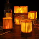 Modern Cordless Solid Wood Cube Table Lamp Rechargeable LED Accent Night Light for Living Room