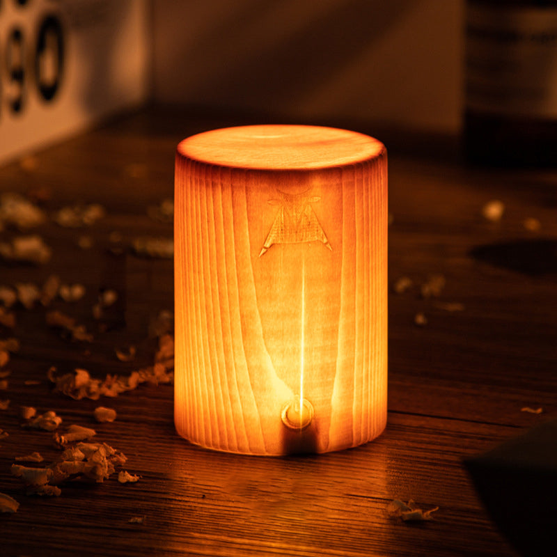 Modern Cordless Solid Wood Cube Table Lamp Rechargeable LED Accent Night Light for Living Room