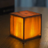 Modern Cordless Solid Wood Cube Table Lamp Rechargeable LED Accent Night Light for Living Room