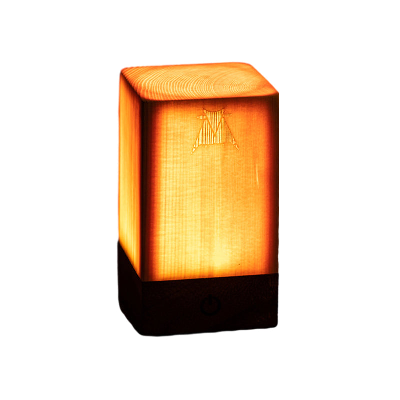 Modern Cordless Solid Wood Cube Table Lamp Rechargeable LED Accent Night Light for Living Room