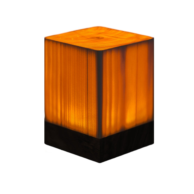 Modern Cordless Solid Wood Cube Table Lamp Rechargeable LED Accent Night Light for Living Room