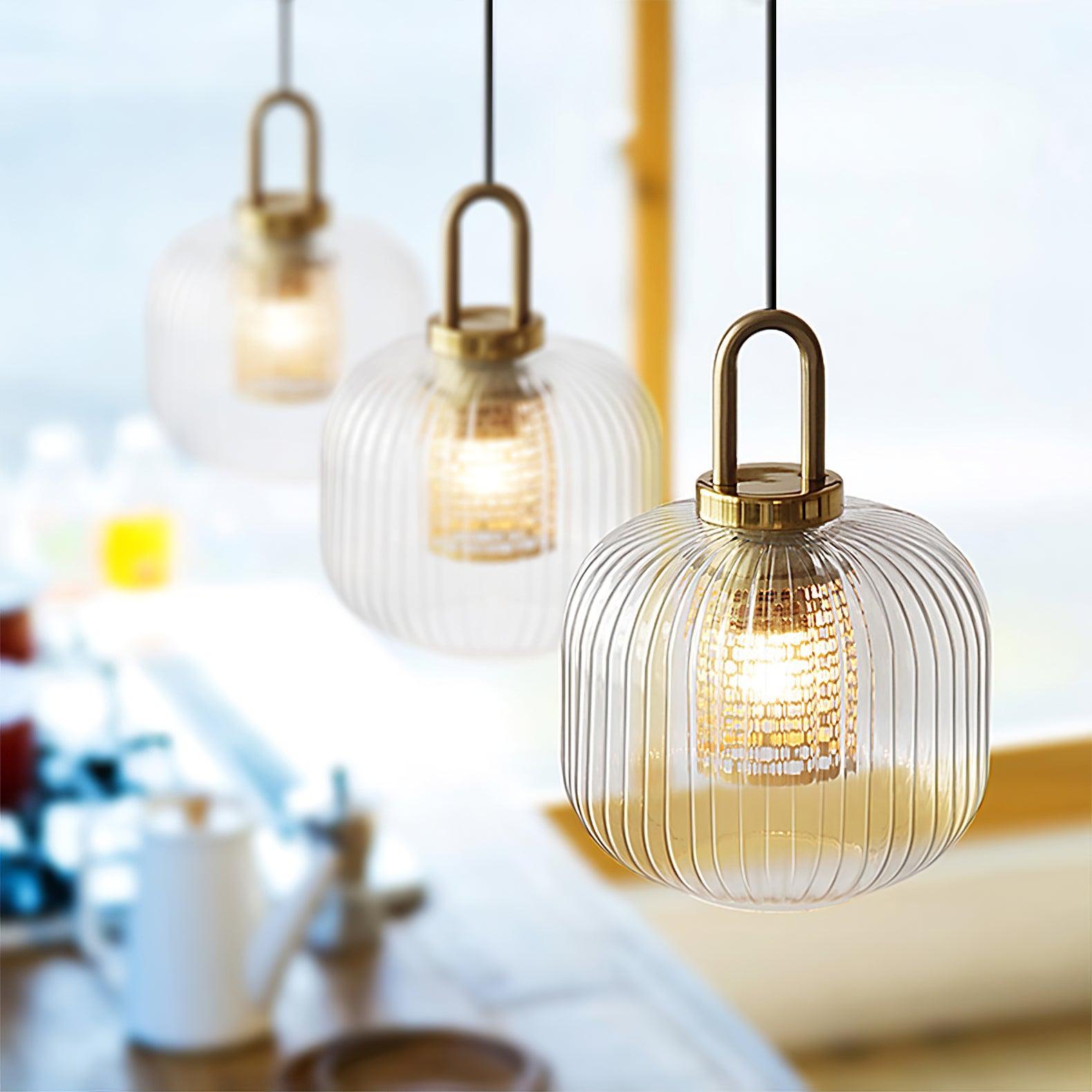 Modern Covent Handblown Glass Pendant Light Gold Metal Hanging Fixture for Kitchen and Dining Room