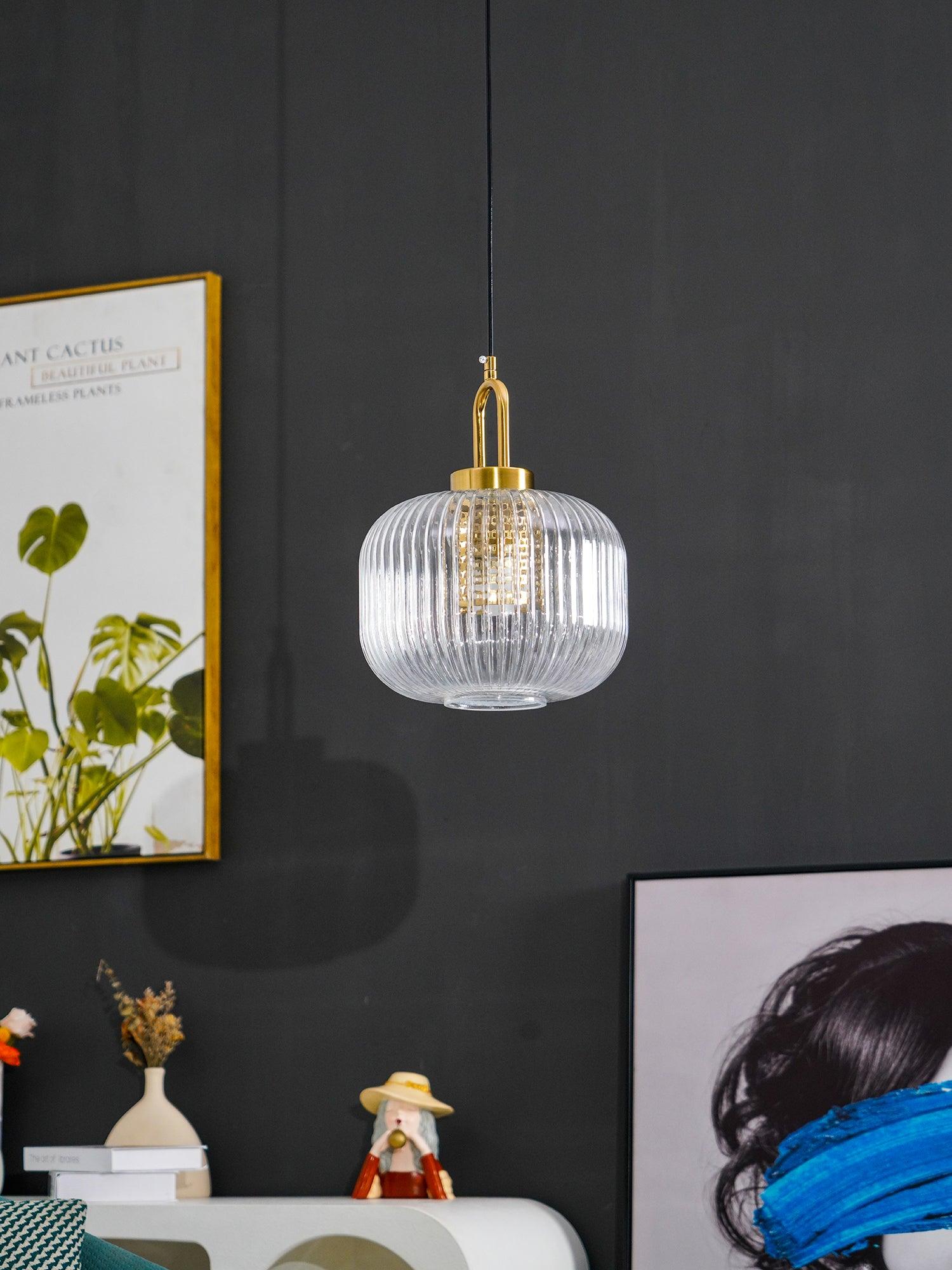 Modern Covent Handblown Glass Pendant Light Gold Metal Hanging Fixture for Kitchen and Dining Room