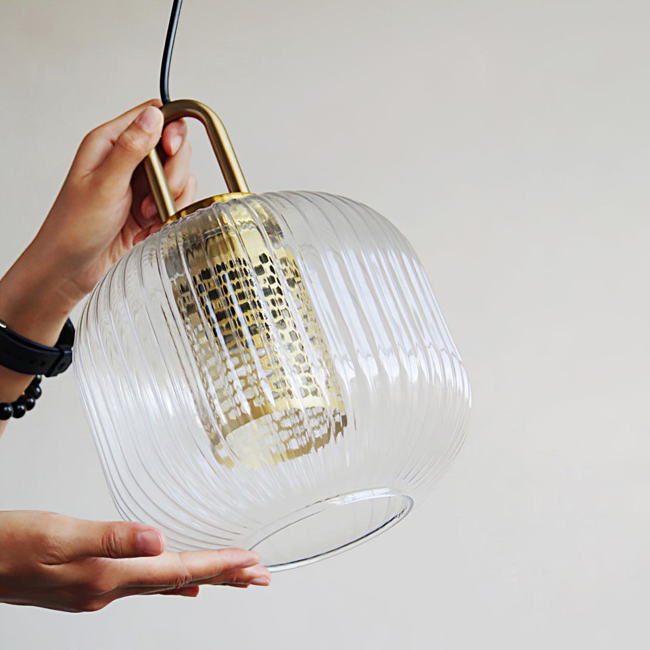 Modern Covent Handblown Glass Pendant Light Gold Metal Hanging Fixture for Kitchen and Dining Room