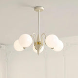 Modern Cream Ball Chandelier with White Glass Globes Mid Century Ceiling Light