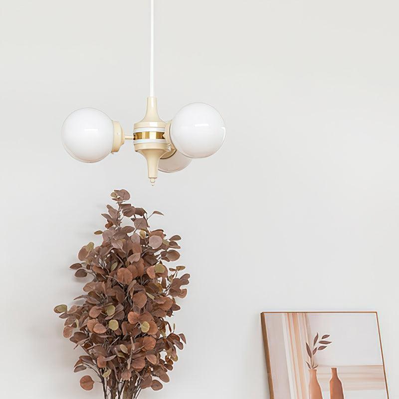 Modern Cream Ball Chandelier with White Glass Globes Mid Century Ceiling Light