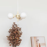 Modern Cream Ball Chandelier with White Glass Globes Mid Century Ceiling Light