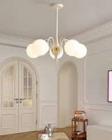 Modern Cream Ball Chandelier with White Glass Globes Mid Century Ceiling Light