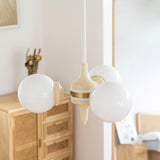 Modern Cream Ball Chandelier with White Glass Globes Mid Century Ceiling Light