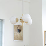 Modern Cream Ball Chandelier with White Glass Globes Mid Century Ceiling Light