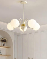Modern Cream Ball Chandelier with White Glass Globes Mid Century Ceiling Light