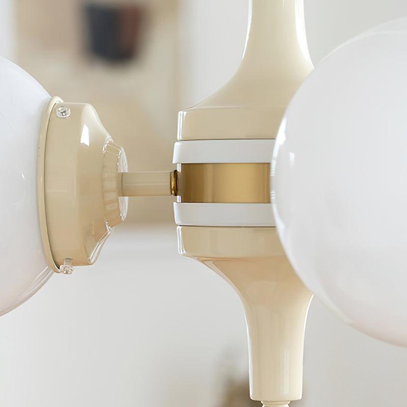 Modern Cream Ball Chandelier with White Glass Globes Mid Century Ceiling Light