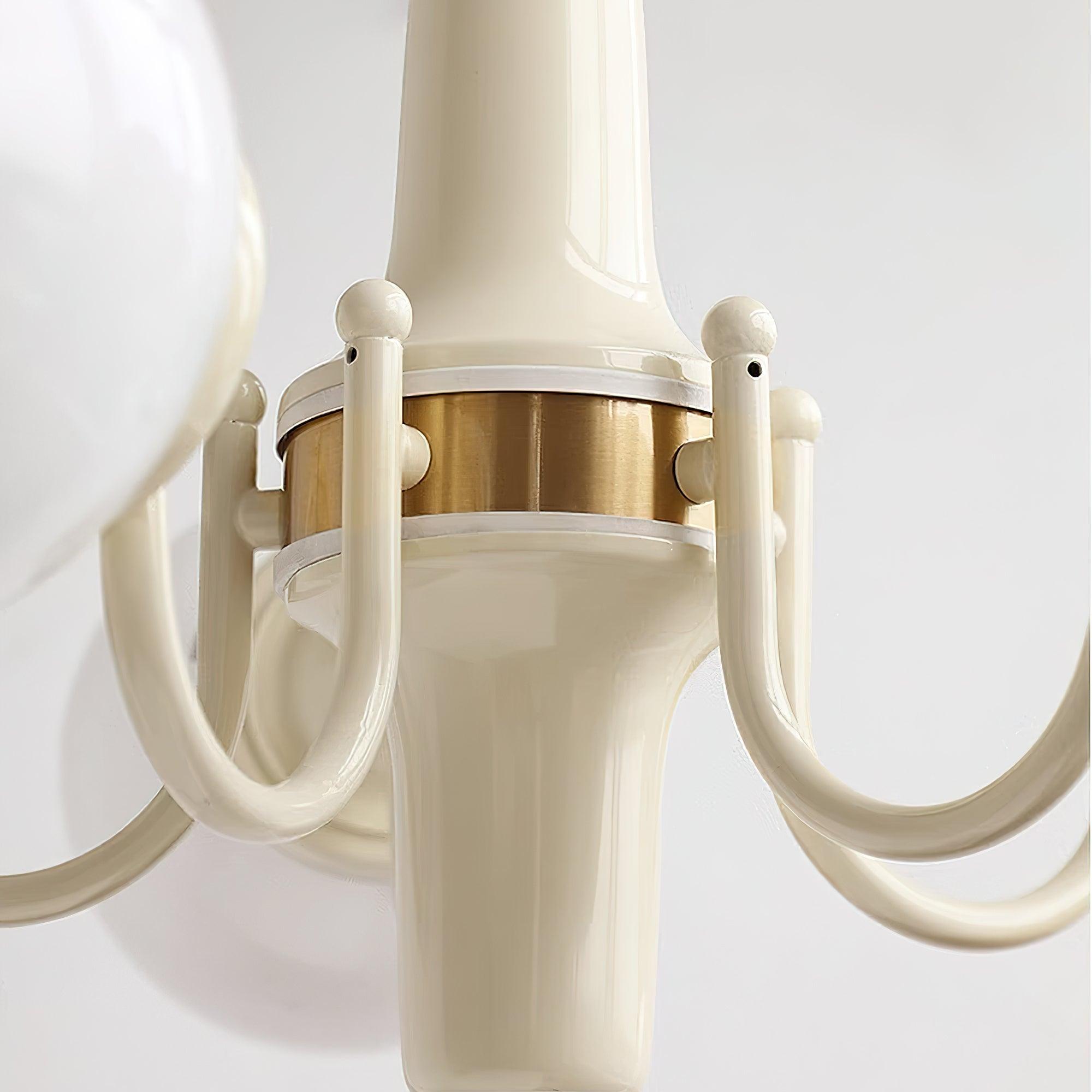 Modern Cream Ball Chandelier with White Glass Globes Mid Century Ceiling Light