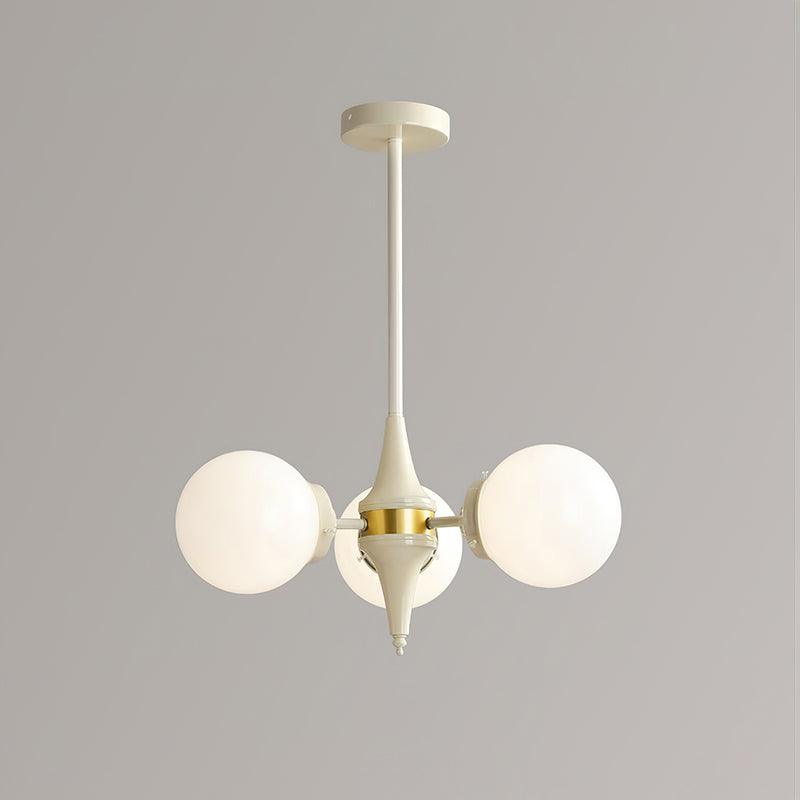 Modern Cream Ball Chandelier with White Glass Globes Mid Century Ceiling Light