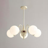 Modern Cream Ball Chandelier with White Glass Globes Mid Century Ceiling Light