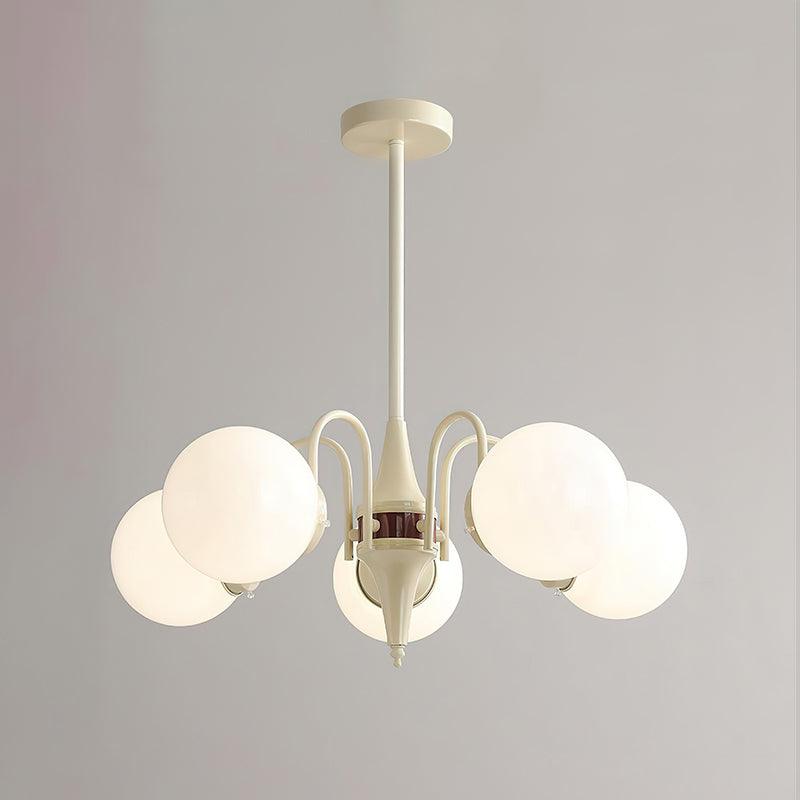 Modern Cream Ball Chandelier with White Glass Globes Mid Century Ceiling Light