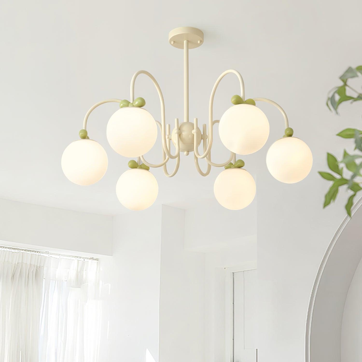 Modern Cream Cherry Glass Shade Chandelier for Living Dining Bedroom Lighting