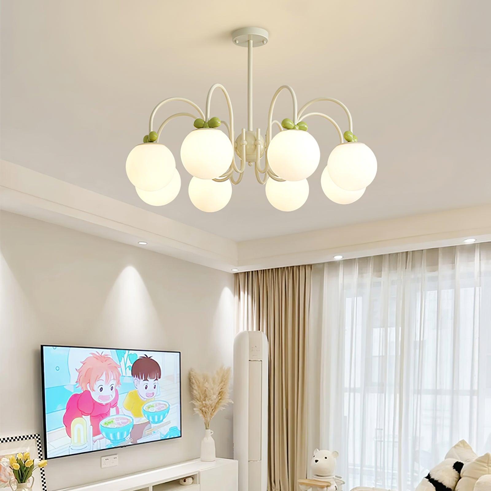 Modern Cream Cherry Glass Shade Chandelier for Living Dining Bedroom Lighting