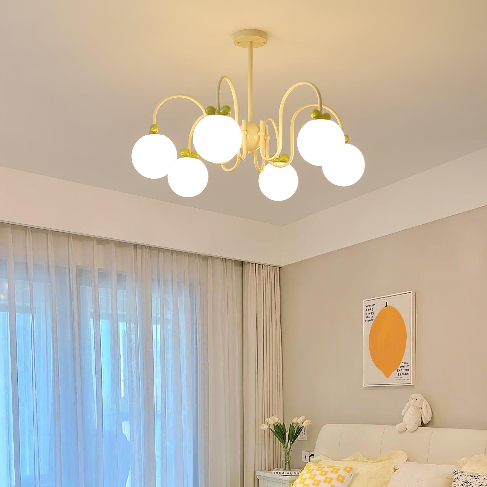 Modern Cream Cherry Glass Shade Chandelier for Living Dining Bedroom Lighting