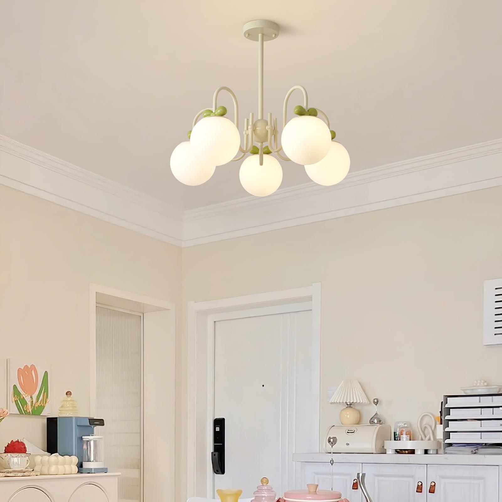 Modern Cream Cherry Glass Shade Chandelier for Living Dining Bedroom Lighting