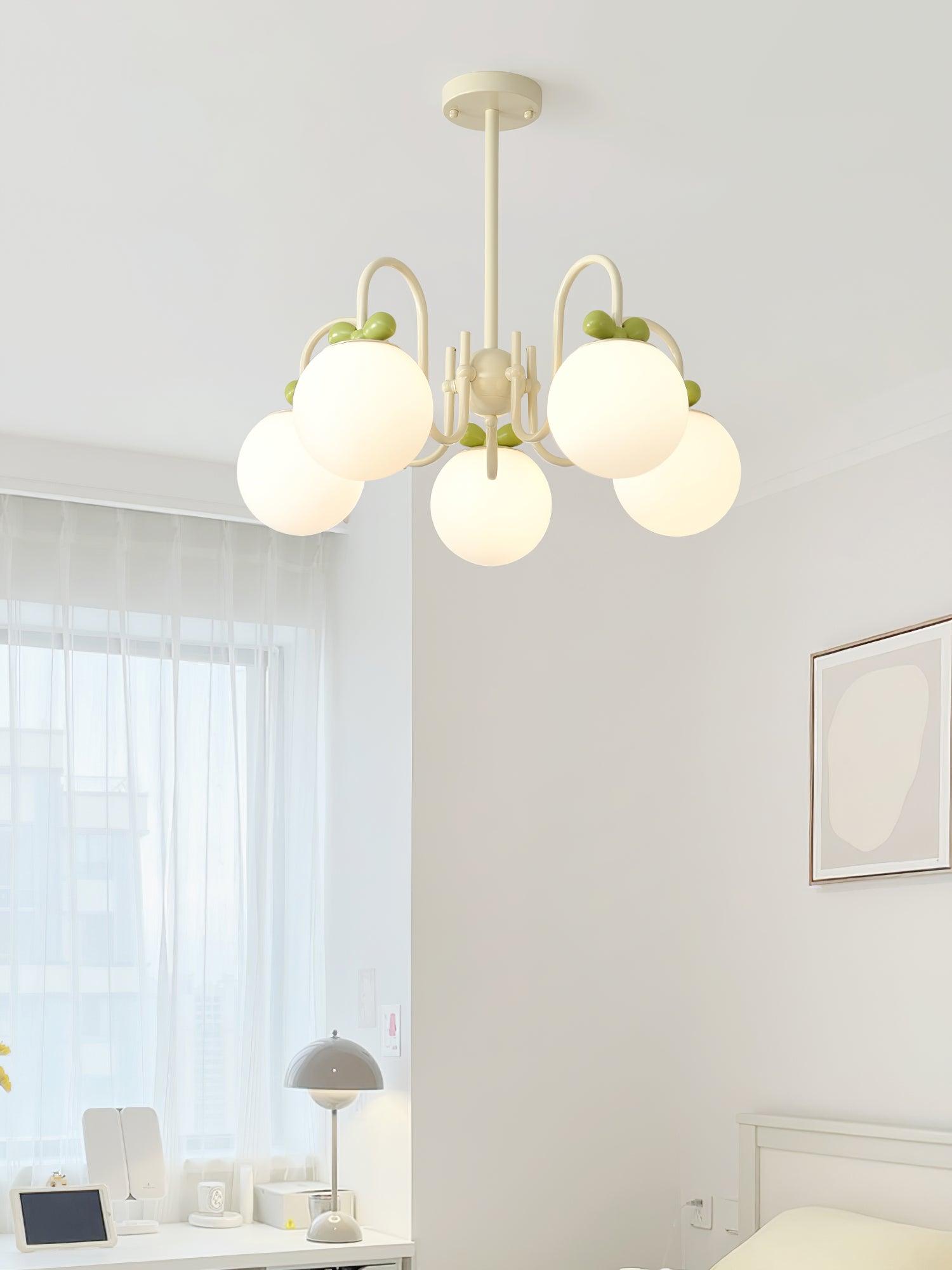 Modern Cream Cherry Glass Shade Chandelier for Living Dining Bedroom Lighting