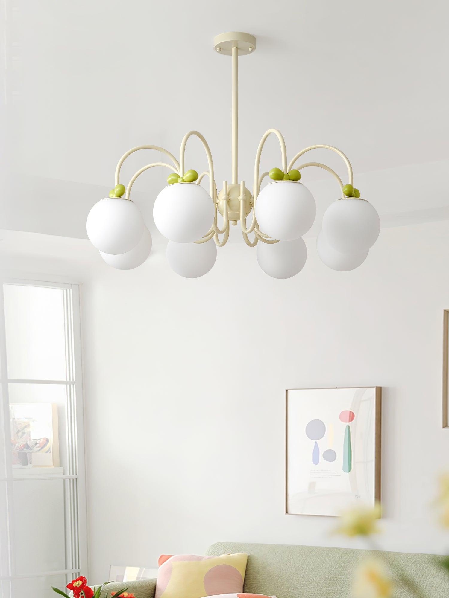 Modern Cream Cherry Glass Shade Chandelier for Living Dining Bedroom Lighting