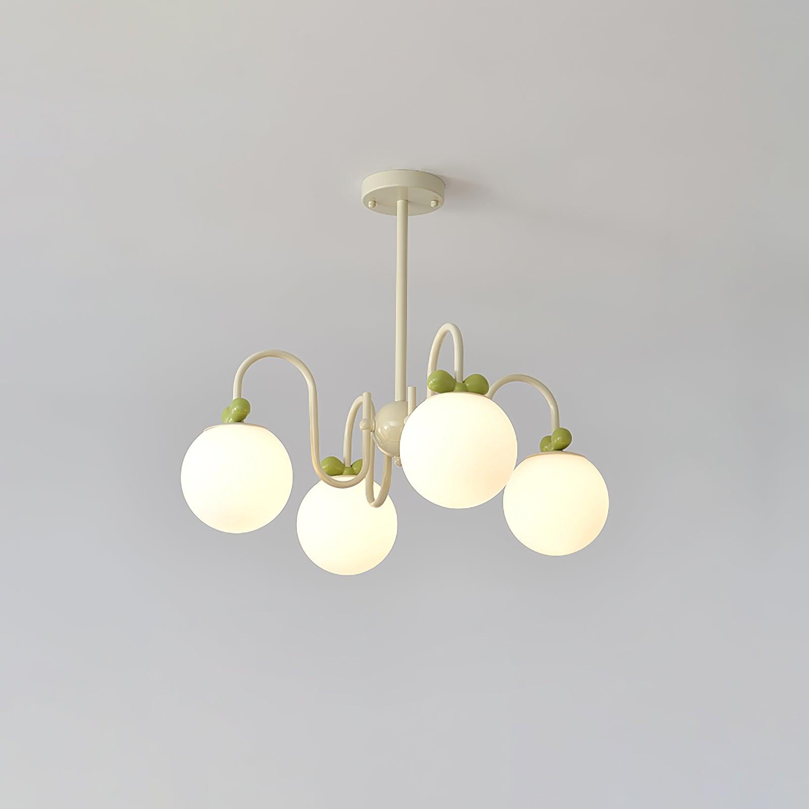 Modern Cream Cherry Glass Shade Chandelier for Living Dining Bedroom Lighting
