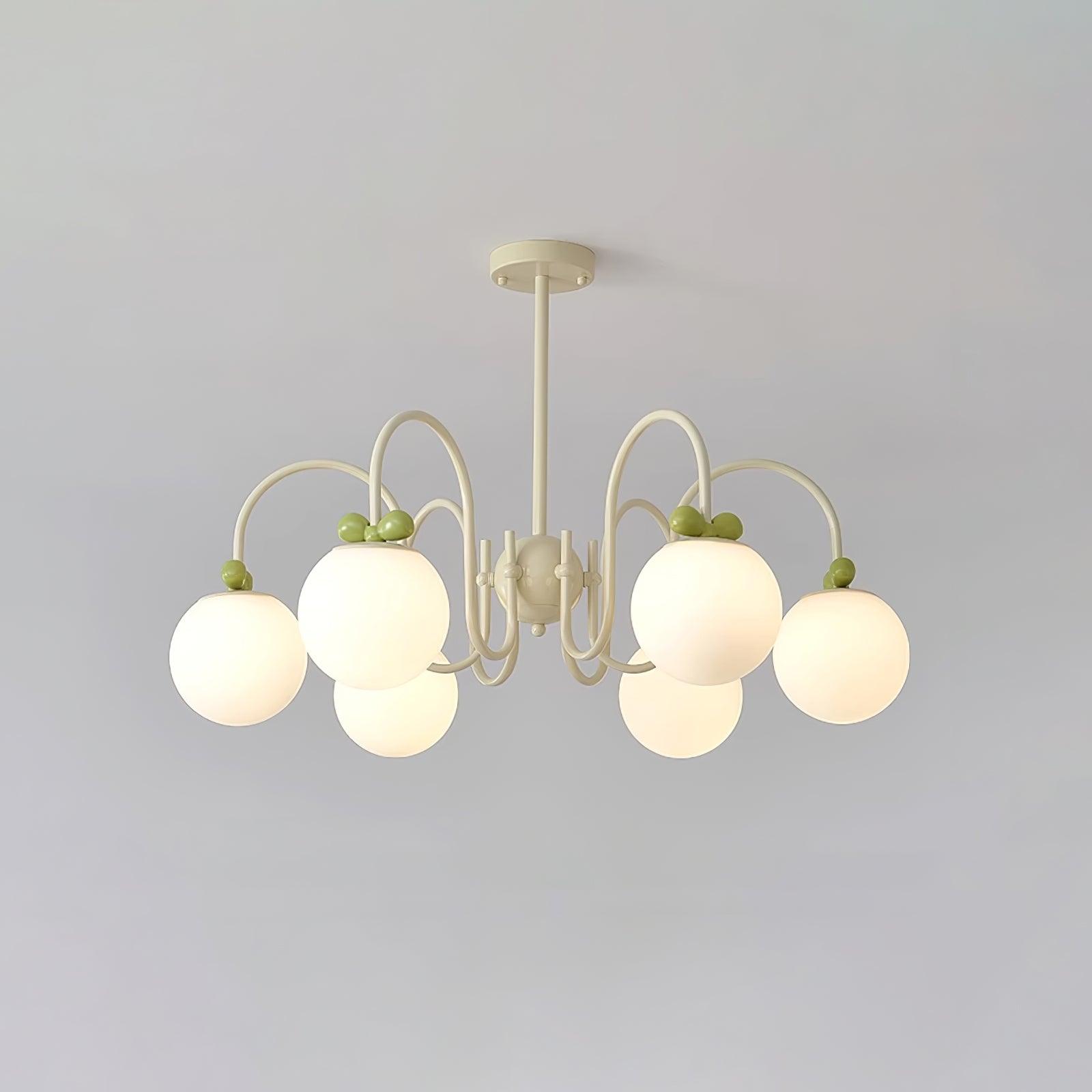 Modern Cream Cherry Glass Shade Chandelier for Living Dining Bedroom Lighting