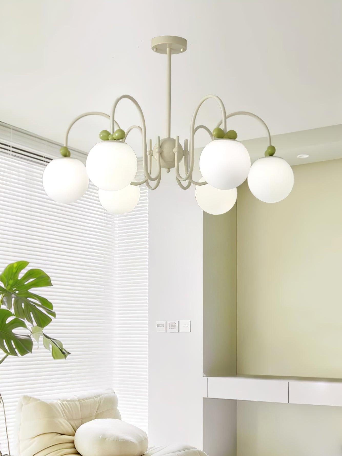 Modern Cream Cherry Glass Shade Chandelier for Living Dining Bedroom Lighting