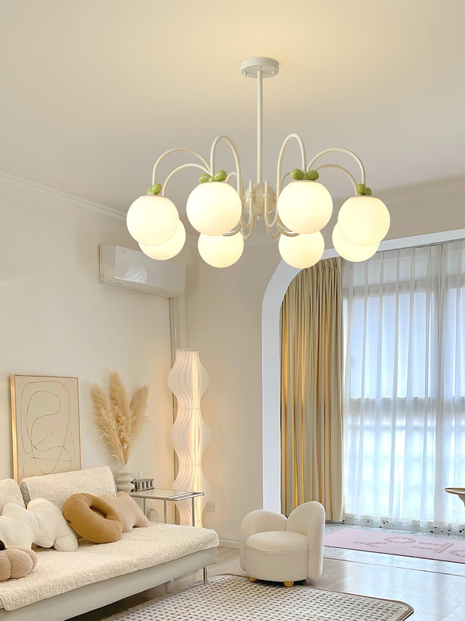Modern Cream Cherry Glass Shade Chandelier for Living Dining Bedroom Lighting