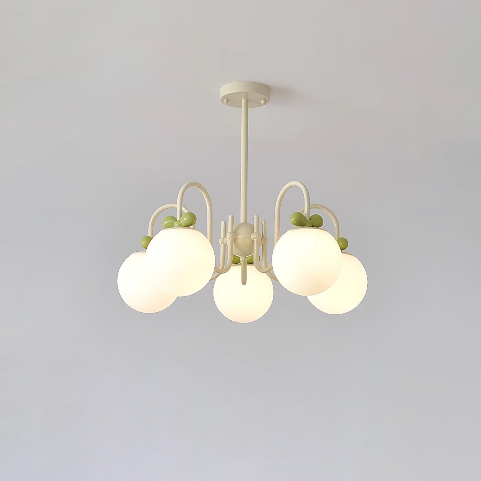 Modern Cream Cherry Glass Shade Chandelier for Living Dining Bedroom Lighting