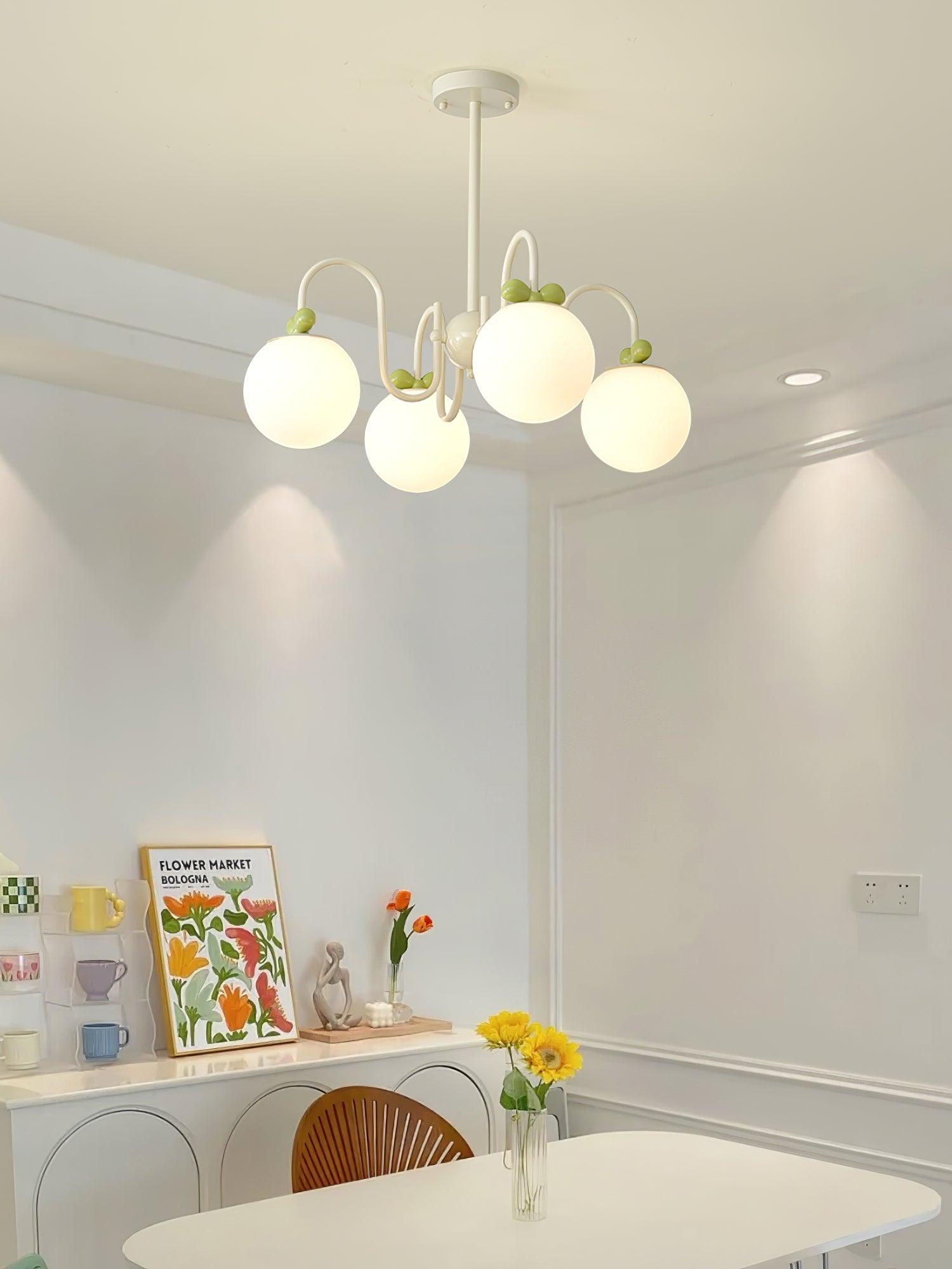 Modern Cream Cherry Glass Shade Chandelier for Living Dining Bedroom Lighting