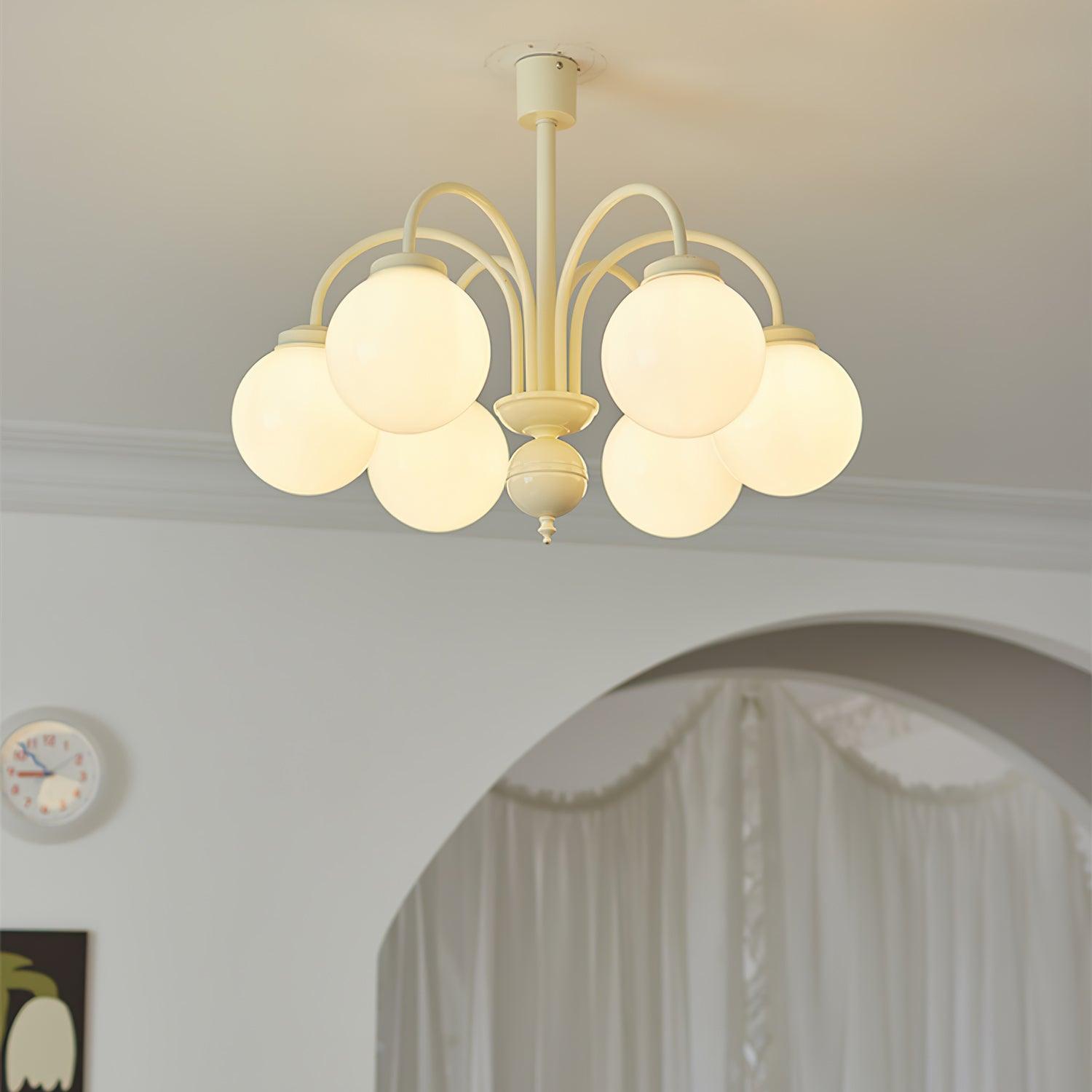 Modern Cream Glass Sphere Chandelier Elegant White Globe Ceiling Light Fixture