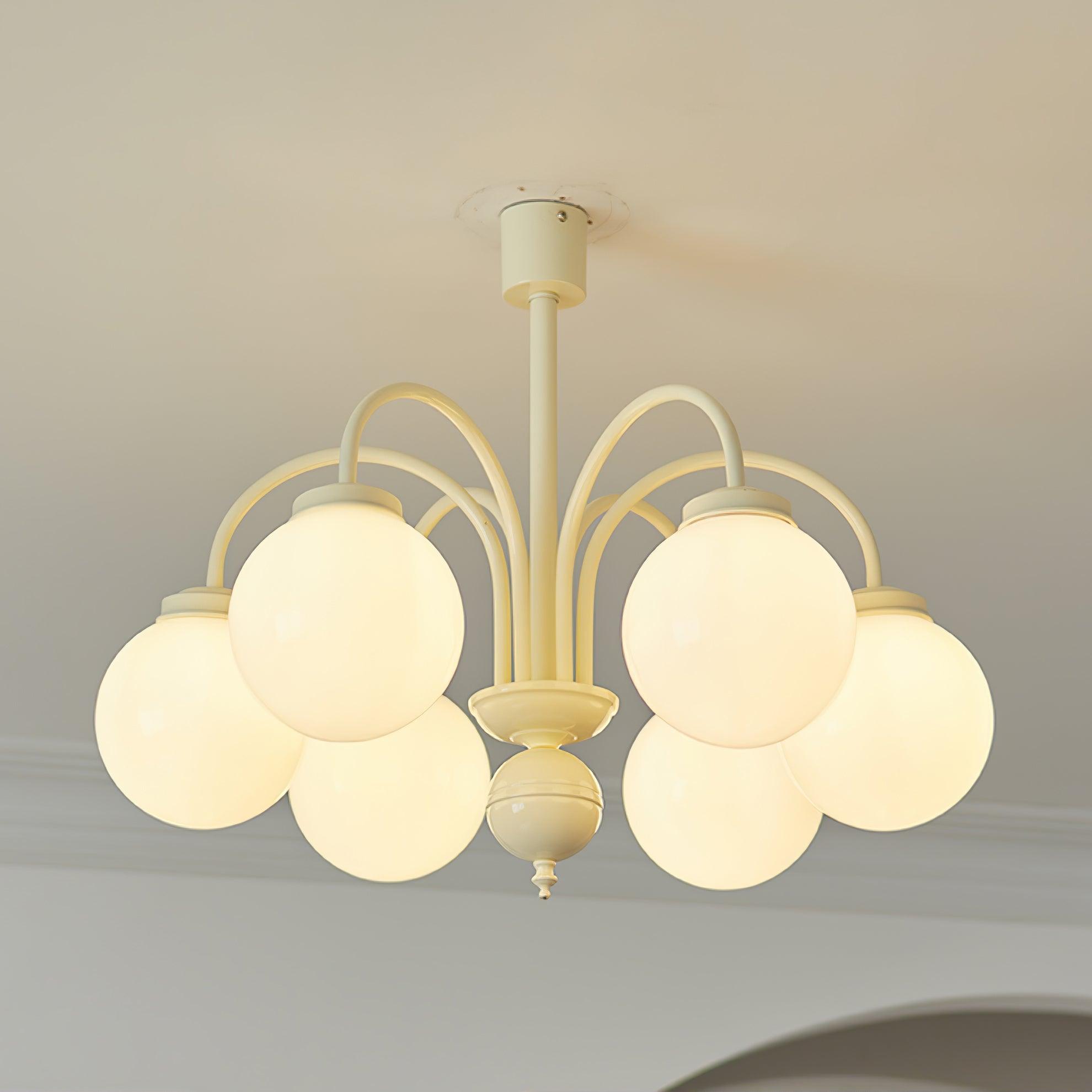 Modern Cream Glass Sphere Chandelier Elegant White Globe Ceiling Light Fixture