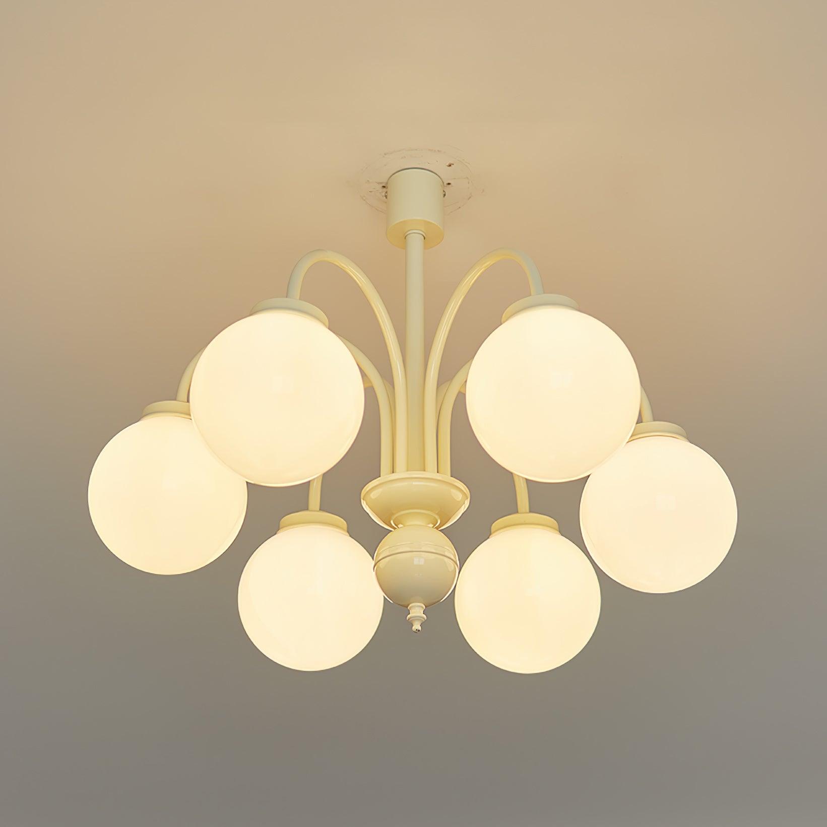 Modern Cream Glass Sphere Chandelier Elegant White Globe Ceiling Light Fixture