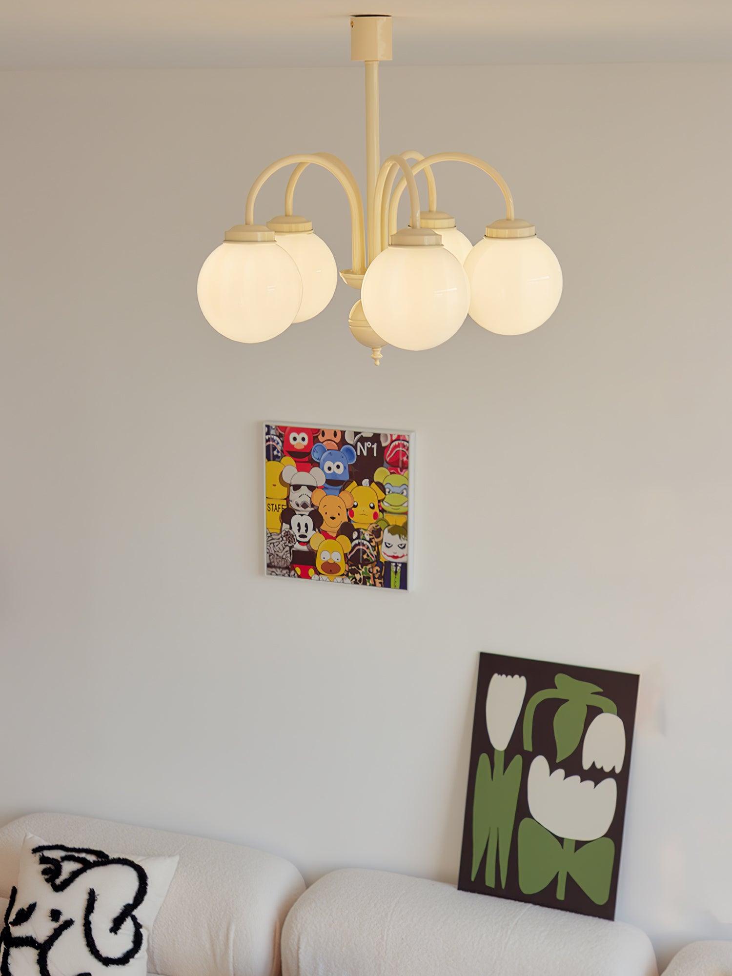 Modern Cream Glass Sphere Chandelier Elegant White Globe Ceiling Light Fixture