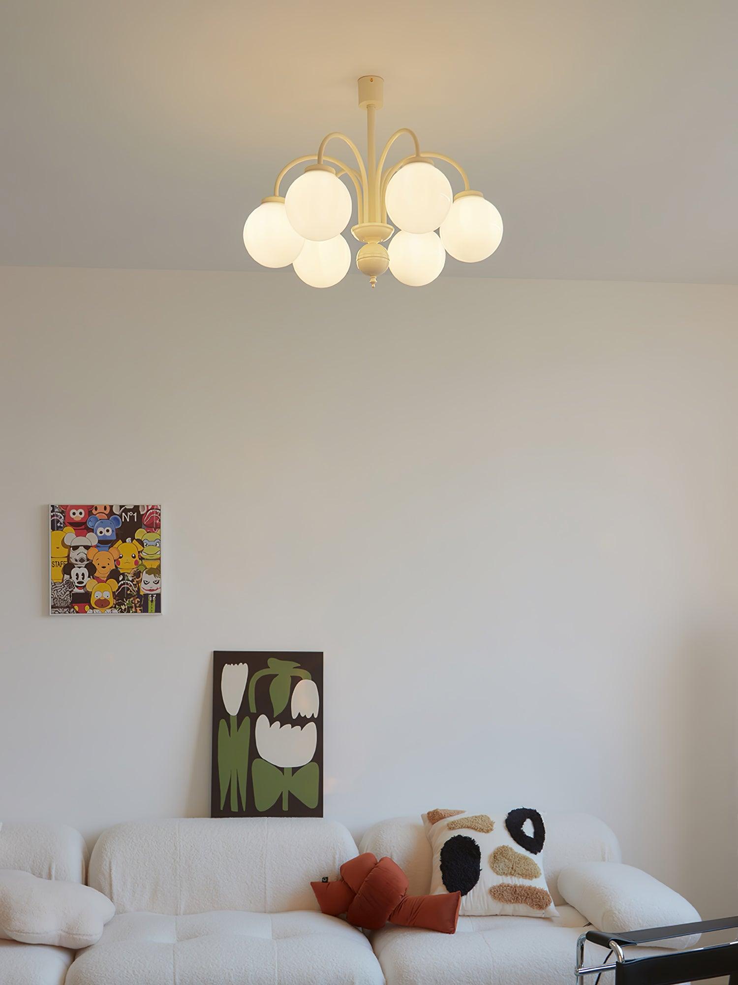 Modern Cream Glass Sphere Chandelier Elegant White Globe Ceiling Light Fixture