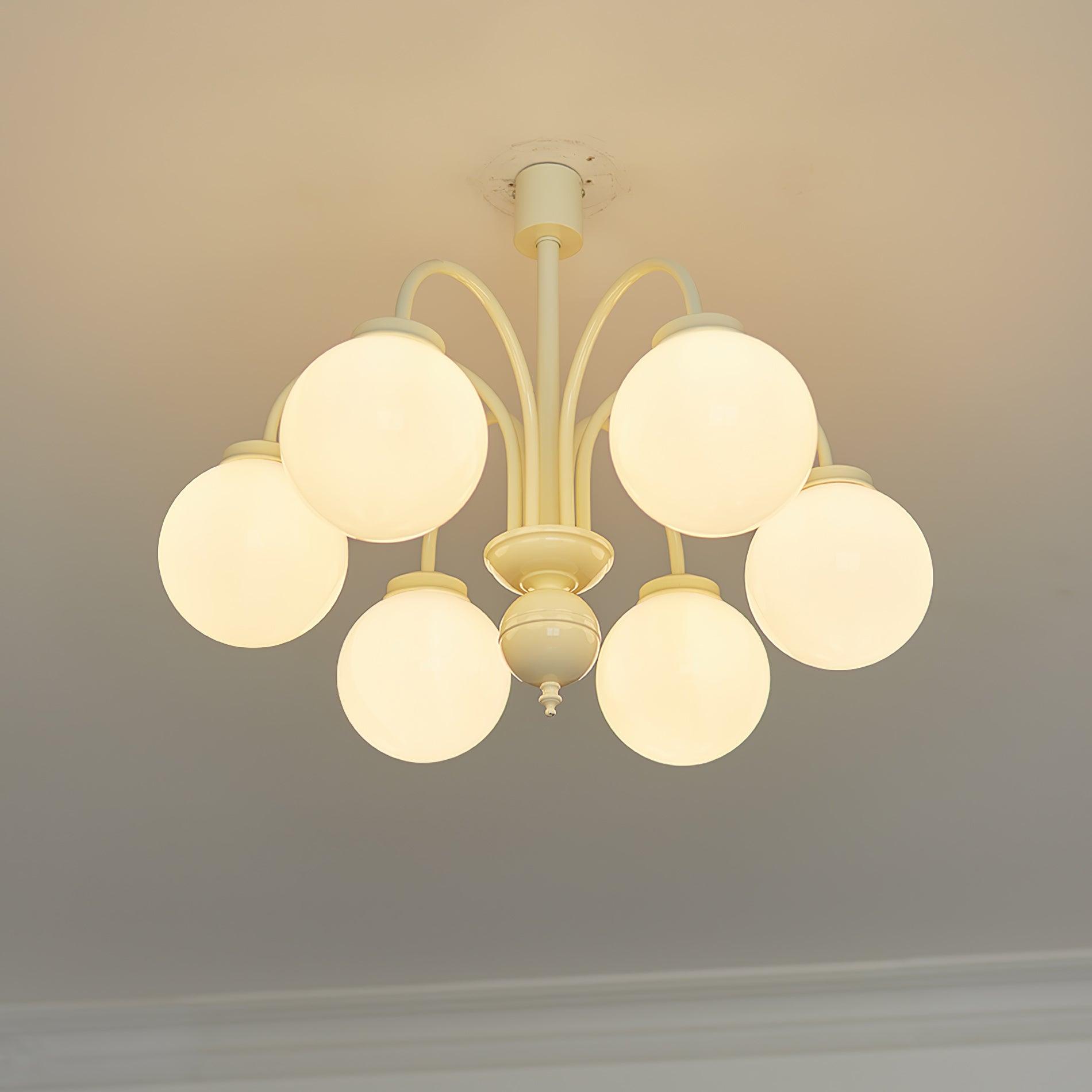 Modern Cream Glass Sphere Chandelier Elegant White Globe Ceiling Light Fixture