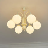 Modern Cream Glass Sphere Chandelier Elegant White Globe Ceiling Light Fixture
